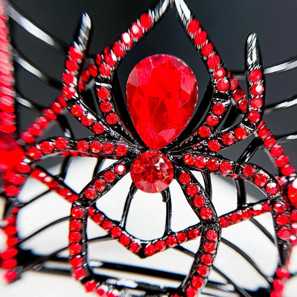 Spider woman crown, Halloween crown, Cosplay black crown, Red crystal crown